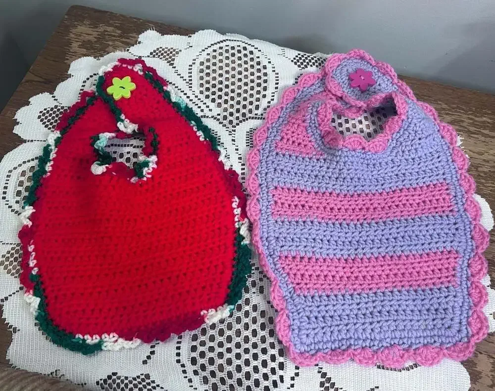 Handmade Crocheted Cotton Baby Bib Set of 2